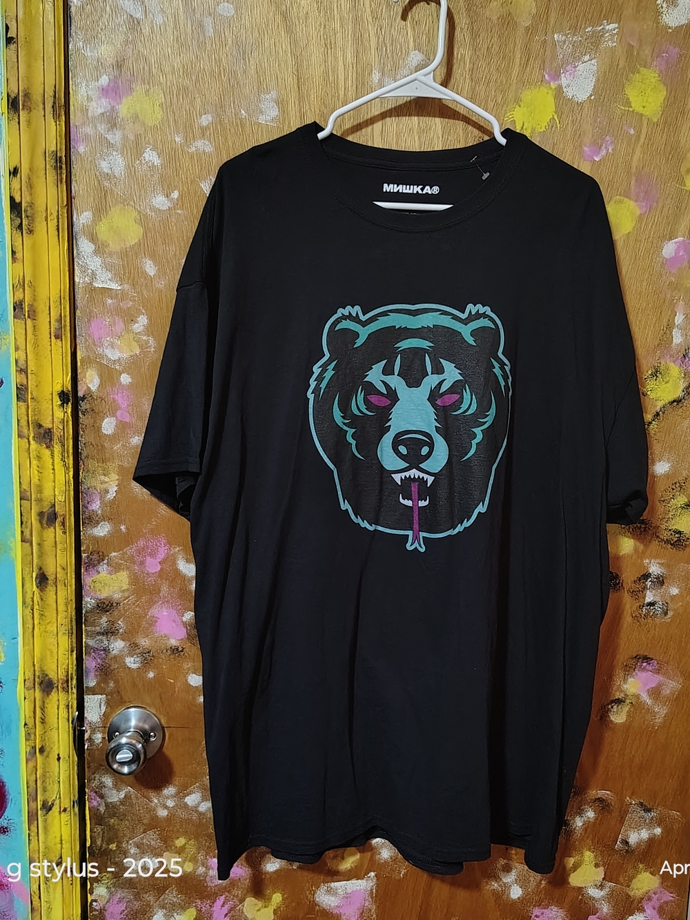 😎🔥 🔥 MISHKA Or MNWKA - Graphic Black Tee with Teal and Pink Bear,SIZE- 2XL
